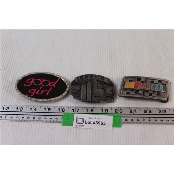 (3) Belt Buckles: Nascar, Welder, Good Girl