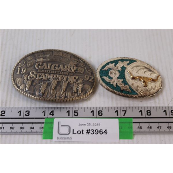 (2) Belt Buckles: 1992 Calgary Stampede & Alpaca Mexico Longhorn