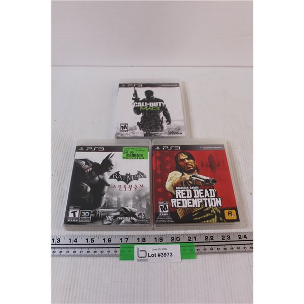 (3) PlayStation 3 Video Games: Red Dead Redemption, Call of Duty, Batman