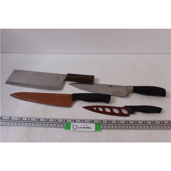 (4) Kitchen Knives: Cleaver & (3) Standard Knives