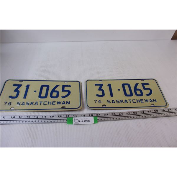 Pair of Vintage Saskatchewan License Plates - 1976