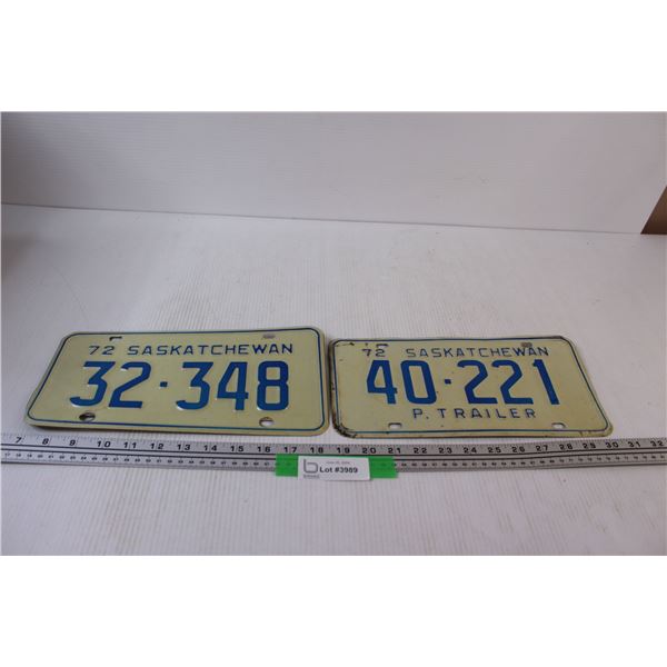 (2) Vintage Saskatchewan License Plates - 1972 & Trailer Plate