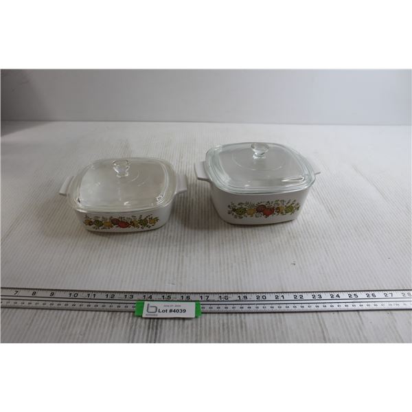 (2) Corningware Casserole Dishes - Small Chip on Smaller Lid
