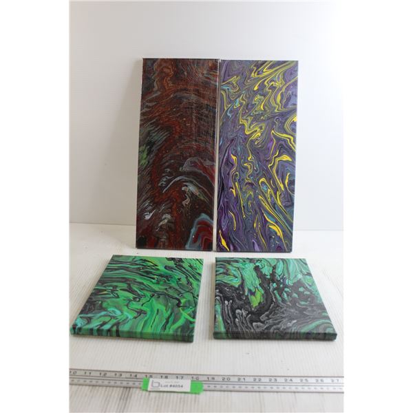 (4) Canvas Abstract Art Pieces