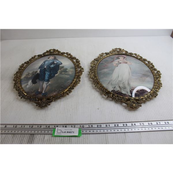 (2) Blue Boy and Pink Lady Prints in Bubble Glass Frames