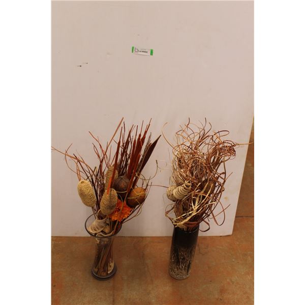 *(2) Vases with Faux Floral Decorations