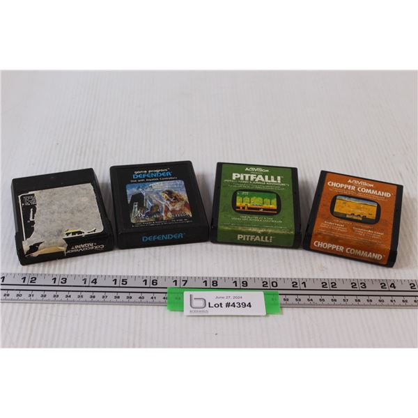 (4) Atari Video Games: Pitfall, Defender, Chopper Command, Coleco Vision & Adam
