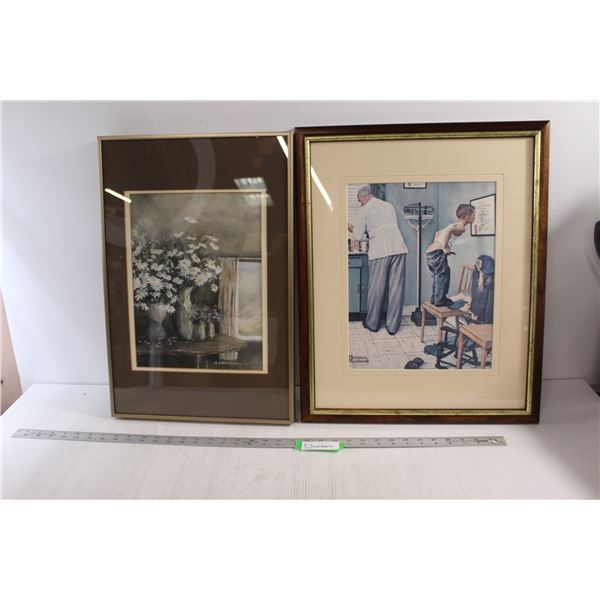 (2) Pictures - Floral 14 1/2" x 21 1/2", Doctors 17 3/4" x 22"