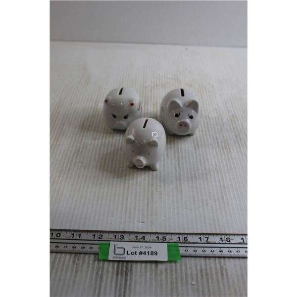 (3) White Porcelain Piggy Banks