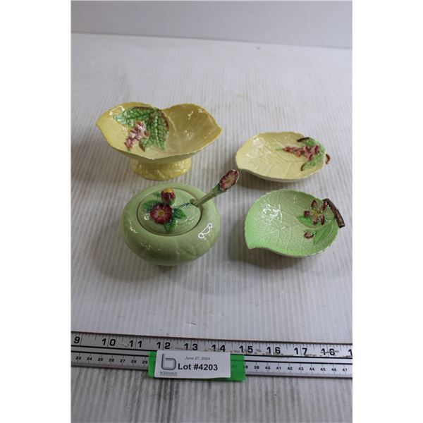 Carltonware Yellow Small Leaf Dish and Deep Leaf Dish, Carltonware Green Small Leaf Dish and Mustard