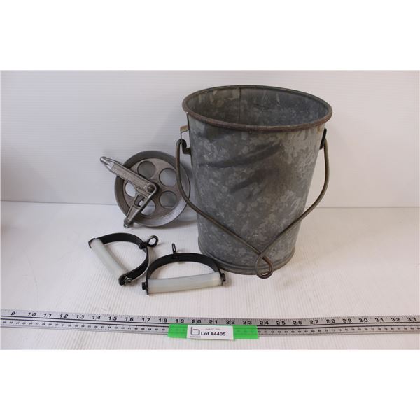 Galvanized Metal Pail; Clothesline Pulley Wheel, etc
