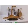 Image 1 : (9) Lot of Vintage Kitchenware: Old Wooden Spoons; Hand Mixers; Scale