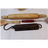 Image 3 : (9) Lot of Vintage Kitchenware: Old Wooden Spoons; Hand Mixers; Scale