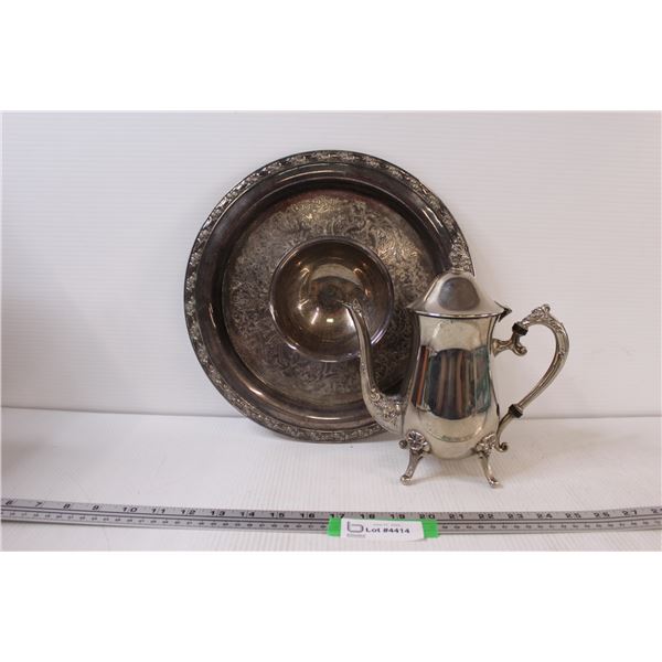 (2) Silverware Not Marked: Chip & Dip Serving Platter & Tea Pot