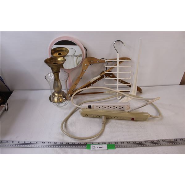(9) Lot of Misc. Items: Pink Mirror; Tie Hangers; 2 - Power Bars