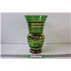 Image 1 : MCM Green With Gold Rings Glass Vase 10 1/4" Tall - 2 Small Chips on Top