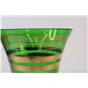 Image 2 : MCM Green With Gold Rings Glass Vase 10 1/4" Tall - 2 Small Chips on Top