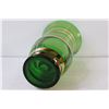 Image 3 : MCM Green With Gold Rings Glass Vase 10 1/4" Tall - 2 Small Chips on Top