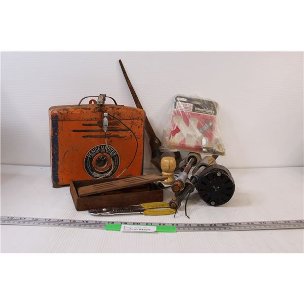(9) Misc. Lot of: Vintage Electric Fence Power Box; Metal Gear Pullers; Misc.