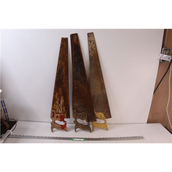 (3) Vintage Wood & Metal Hand Saws - Longest 29"