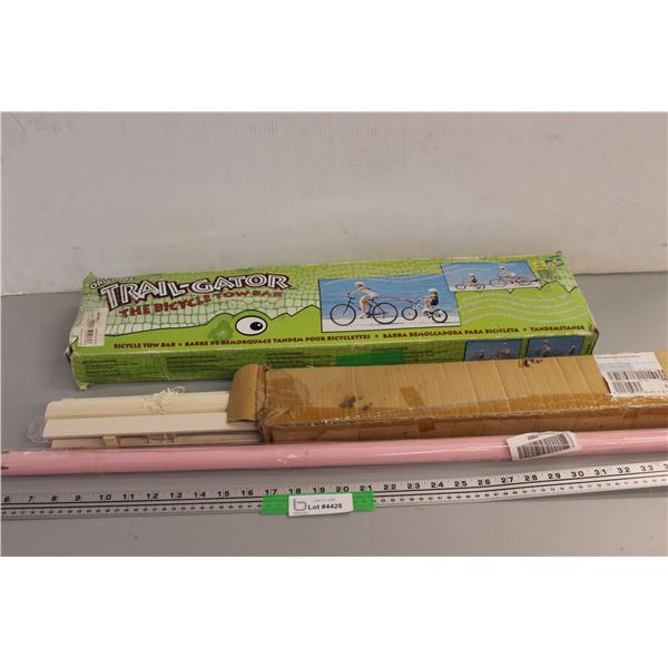 (3) Lot of: Alligator Bike Tow Bar; Mini Blinds 46" x 45"; Shower Curtain Bar