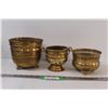 Image 1 : (3) Brass Pots / Planters - Largest is 6" Tall x 7" Wide