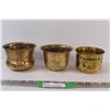 Image 1 : (3) Brass Pots / Planters - Largest is 3 1/2" Tall x 5" Wide & 1 has Splits in Sides