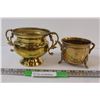 Image 1 : (2) Brass Pots / Planters - Largest is 3 1/4" Tall x 6" Wide Both With Ornate Handles