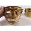 Image 2 : (3) Brass Pots / Planters - Largest is 4 1/2" Tall x 6 1/2" Wide & 1 With Ornate Handles