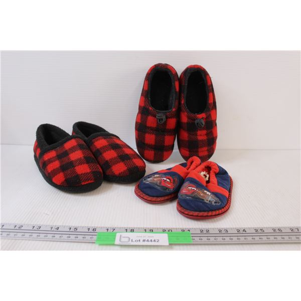 (3) Pairs of Used Children's Slippers: 2 @ Size 13 - 1 & Cars Slippers Size 7-8