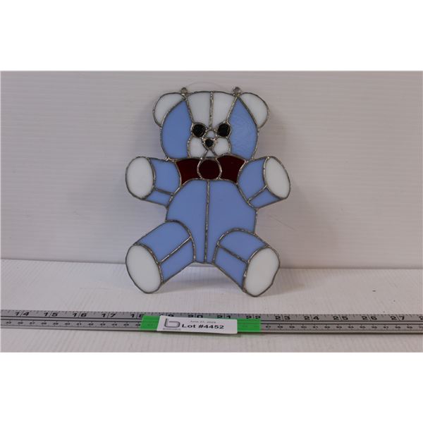 Teddy Bear Stained Glass Hanging Decorative - Looks New 8" Tall x 6" Wide