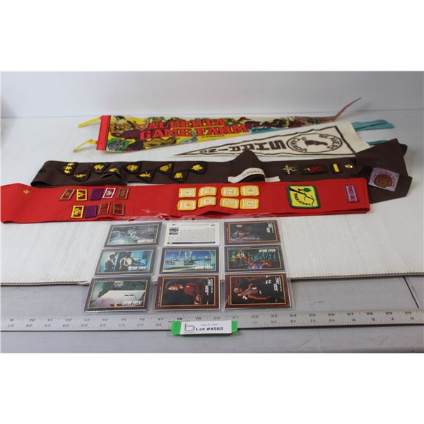 (2) Pennants, (2) Girl Scout Sashes, Star Trek Trading Cards