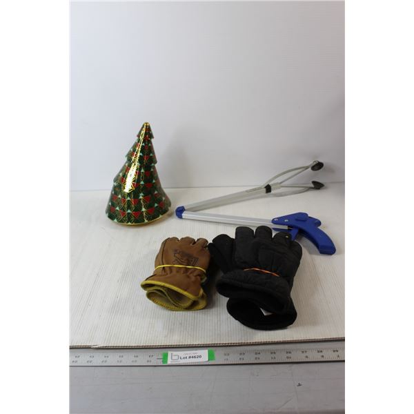 Christmas Tree Candy Tin, Winter Gloves, Leather Gloves, Misc.