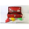 Image 1 : Metal Tool Box w/Contents (tool box has dents)- Hex Key Set - Screw Drivers - Misc. Items