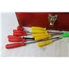 Image 3 : Metal Tool Box w/Contents (tool box has dents)- Hex Key Set - Screw Drivers - Misc. Items