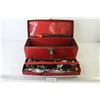 Image 1 : Metal Tool Box w/Contents (tool box has dents) - Nuts & Bolts - Vice grips - Small Prybars - Misc. I