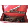 Image 3 : Metal Tool Box w/Contents (tool box has dents) - Nuts & Bolts - Vice grips - Small Prybars - Misc. I