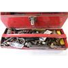 Image 4 : Metal Tool Box w/Contents (tool box has dents) - Nuts & Bolts - Vice grips - Small Prybars - Misc. I