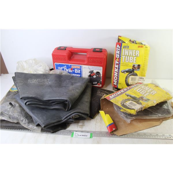 Drill Bit Sharpener Case (sharpener missing) - Spot Light (untested) - (6) Monkey Grip Inner Tubes (