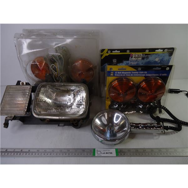 (3) Sets of Trailer Light Kits(unused),Spotlight and Headlight/Signal Light (unknown vehicle)