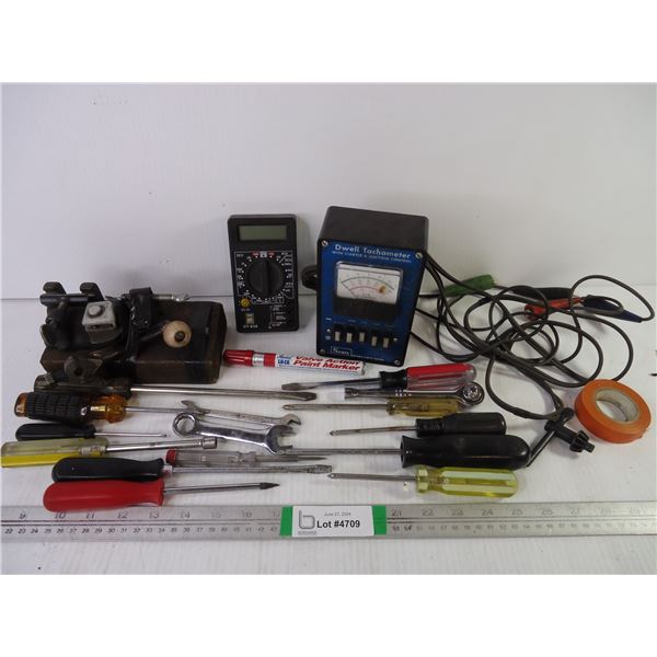 Vintage Hand Crank Rivett??? Dwell Tachometer, Multimeter (15) Assorted Tools