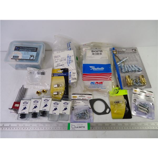 Lot of Misc. shop supplies, vehicle parts, clamps, shear pins, couplers, bulbs and more