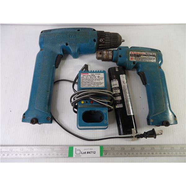 (2) Makita Drills,(1) Battery and (1) Charger-Power to Charger-untested as is