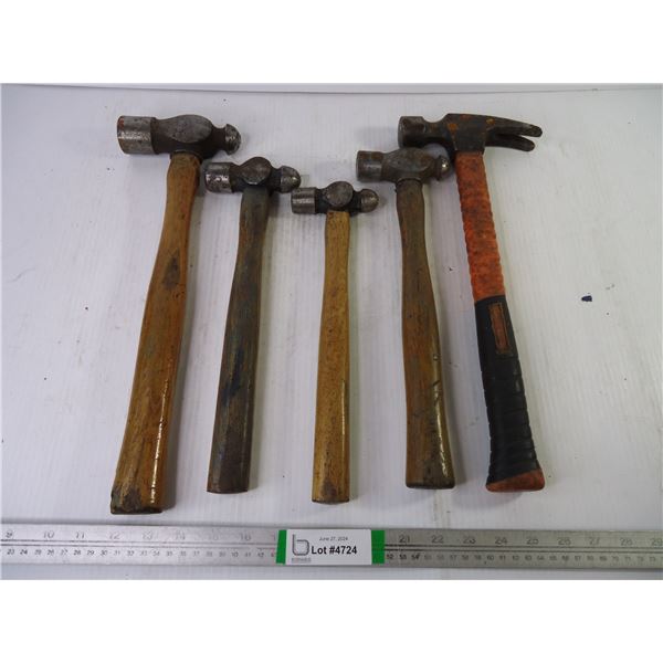 (4) Ball Peen Hammers and (1) Claw Hammer