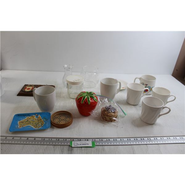 (6) Coffee Mugs, Australian Souvenir Tray