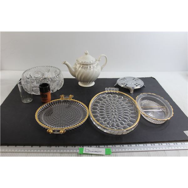 Pinwheel Glass Bowl, Teapot, Misc.