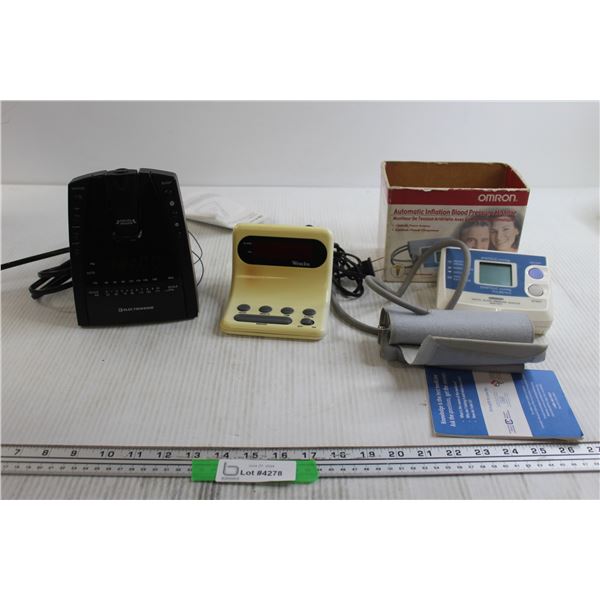 Blood Pressure Monitor, Westclox Clock - Turns On, Alarm Clock - Turns On