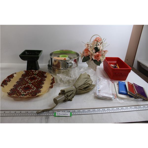 Decorative Flowers, (2) Springform Cake Pans, Misc.