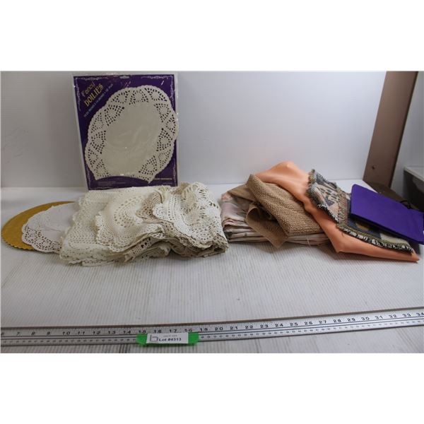 Assorted Doilies and Fabric
