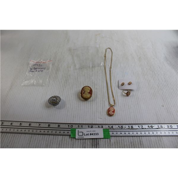 Vintage West Germany Scarf Clip, Cameo Jewelry